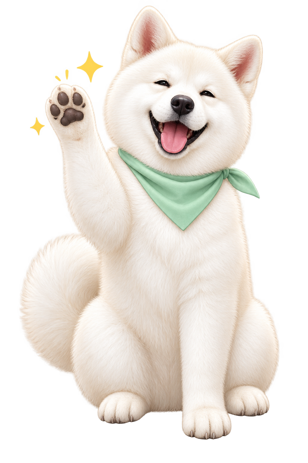 揮手微笑的白色秋田犬